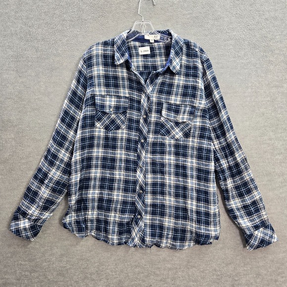 Kut from the Kloth Tops - KUT Women Top Large Blue Tartan Plaid Snap Button Up Pockets Long Sleeve READ